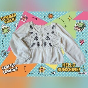 SHEIN Cream Floral Embroidered Blouse